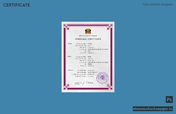 Vorschau der PSD-Beispieldatei für eine Heiratsurkunde aus der Republik Kongo